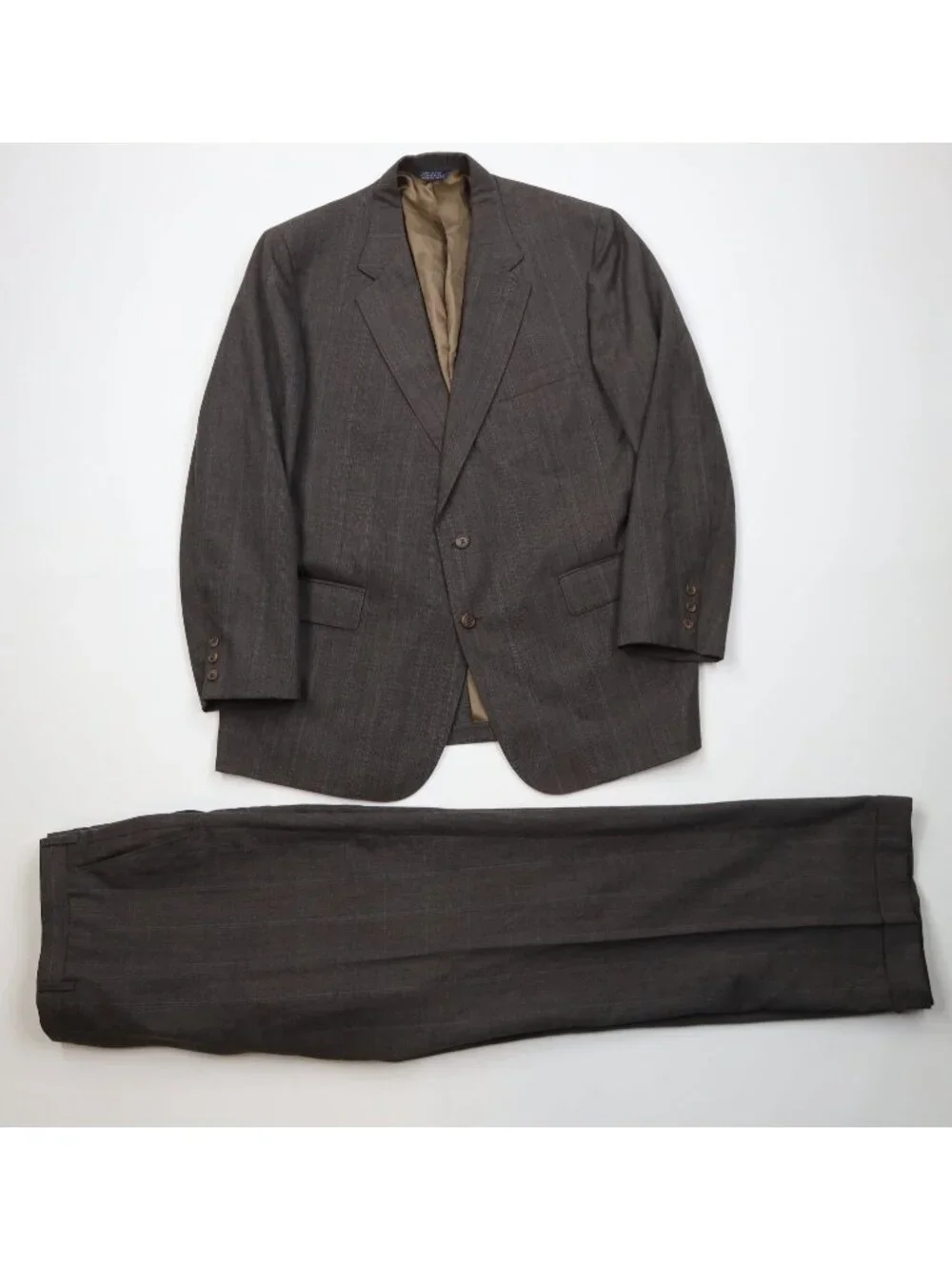 Vtg 70s Streetwear Mens 44R 2 Piece Wool Suit Wedding Plaid Wide Leg 38x30 USA